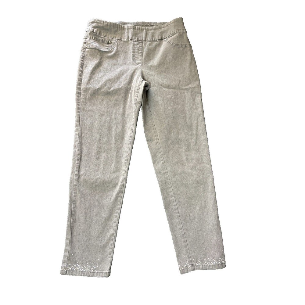 Ruby Rd Pants Womens Size 8 Gray Rhinestones Stretch Waist